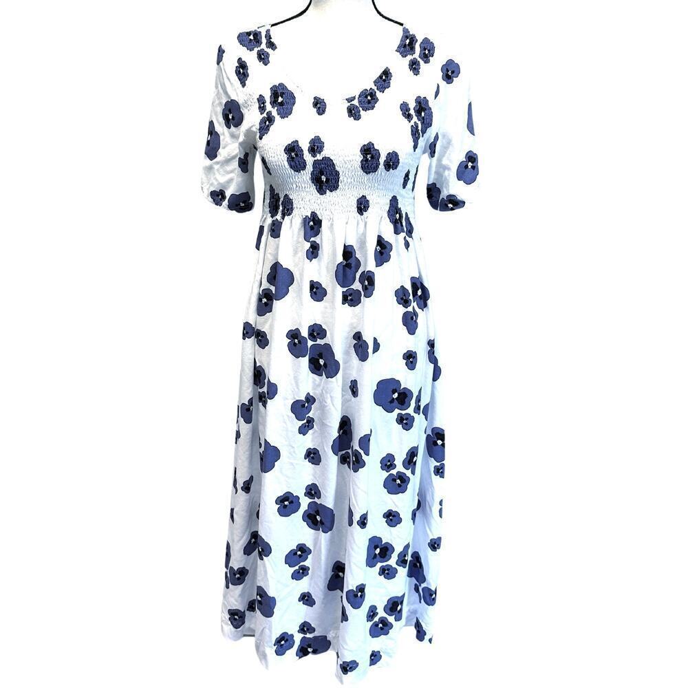 Amano Maxi Dress with blue floral labeled one size Small Medium seersucker